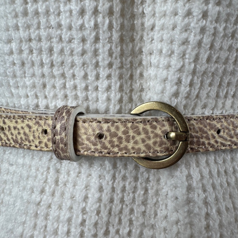 Quiet Luxury Minimalist Textured Garnet Hill Belt Gold Cream Italian Leather - Picture 2 of 7